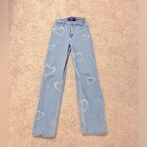 HOLLISTER 00 Women's Light Blue Heart Pattern Jeans